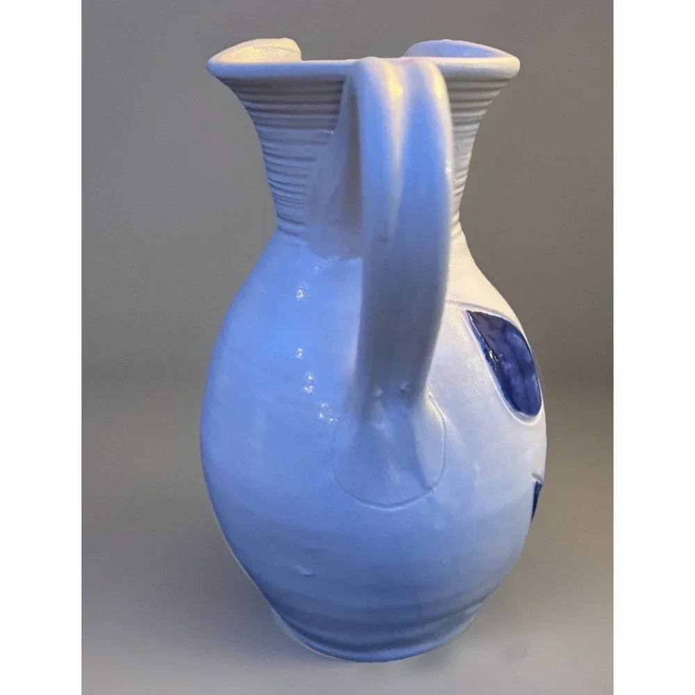 Williamsburg Pottery Pitcher Jug Vase Cobalt Blue Salt Glaze Floral 8.25